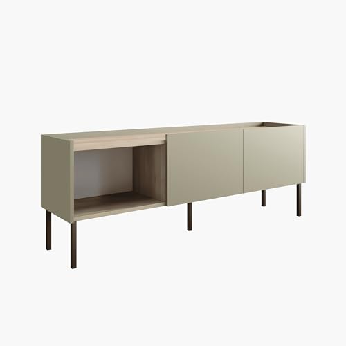 Lowboard Duo 150 x 35 x 55 cm TV-Board Fernsehschrank mit Metallfüßen, TV-Schrank für Wohnzimmer matt Egger-Platte (Pistazie/Akazie Lakeland) von PLATAN ROOM