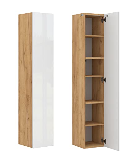 PLATAN ROOM Badezimmer Hängeschrank Wandschrank 105/ 160cm hoch Badhängeschrank mit Fronten in Hochglanz und Push-to-Open Funktion (Eiche Gold/Weiß Hochglanz, 160 x 30 x 32) von PLATAN ROOM