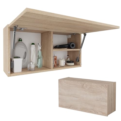 PLATAN ROOM Badschrank 80/120 / 160/200 / 240 breit Badmöbel Badezimmer Klapphängeschrank Schrank Hochglanz Matt Weiß (Sonoma Eiche, 80 x 40 x 25) von PLATAN ROOM
