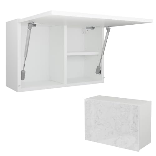 PLATAN ROOM Badschrank 80/120 / 160/200 / 240 breit Badmöbel Badezimmer Klapphängeschrank Schrank Hochglanz Matt Weiß (Weiß Matt/Marmor Glanz, 60 x 40 x 25) von PLATAN ROOM