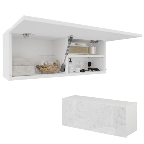 PLATAN ROOM Badschrank 80/120 / 160/200 / 240 breit Badmöbel Badezimmer Klapphängeschrank Schrank Hochglanz Matt Weiß (Weiß Matt/Marmor Glanz, 80 x 30 x 25) von PLATAN ROOM