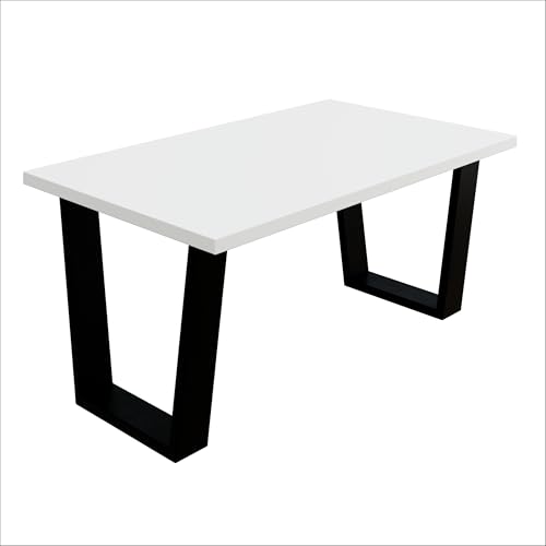 PLATAN ROOM FRED Couchtisch im Loft-Stil – Beistelltisch/Kaffeetisch mit Metallgestell 80x60 oder 100x60 cm Wohnzimmertisch (Weiß Matt, 100 x 60) von PLATAN ROOM