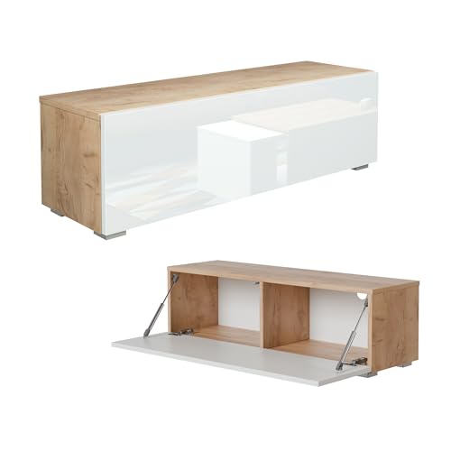 PLATAN ROOM Fernsehschrank TV-Lowboard 105/140 / 160/210 / 280 In Eiche Weiß Hängend Oder Stehend Hochglanz Matt (105 x 30 x 32, Eiche Gold/Weiß Hochglanz) von PLATAN ROOM