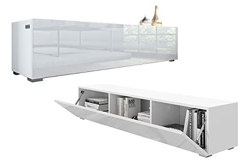 PLATAN ROOM Fernsehschrank TV-Lowboard 105/140 / 160/210 / 280 In Weiß Hängend Oder Stehend Hochglanz Matt (160 x 30 x 32, Weiss Matt/Weiß Hochglanz) von PLATAN ROOM