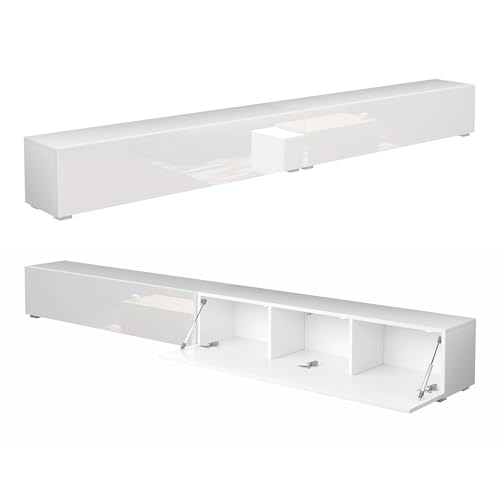 PLATAN ROOM Fernsehschrank TV-Lowboard 105/140 / 160/210 / 280 In Weiß Hängend Oder Stehend Hochglanz Matt (280 x 30 x 32, Weiss Matt/Weiß Hochglanz) von PLATAN ROOM
