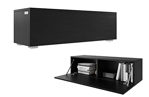 PLATAN ROOM Fernsehschrank TV-Lowboard 105-140-160-210-280 Board Schwarz Matt TV-Unterteil Hängend Oder Stehend (Schwarz Matt/Schwarz Matt, 105 x 30 x 32) von PLATAN ROOM