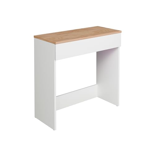 Hochwertiger Schminktisch mit großer Schublade - Frisierkommode mit viel Stauraum und Push to Open System Kosmetiktisch mit Schublade (Weiß Matt/Eiche Gold) von PLATAN ROOM