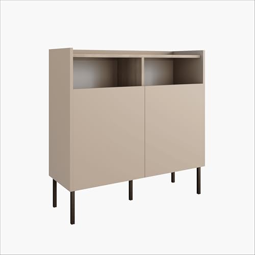 PLATAN ROOM Kommode 100 x 35 x 100 cm Sideboard mit Türen, Push-to-Open System, Metallfüße, Wohnzimmerschrank matt, aus Egger-Platte (Kaschmir/Akazie Lakeland) von PLATAN ROOM