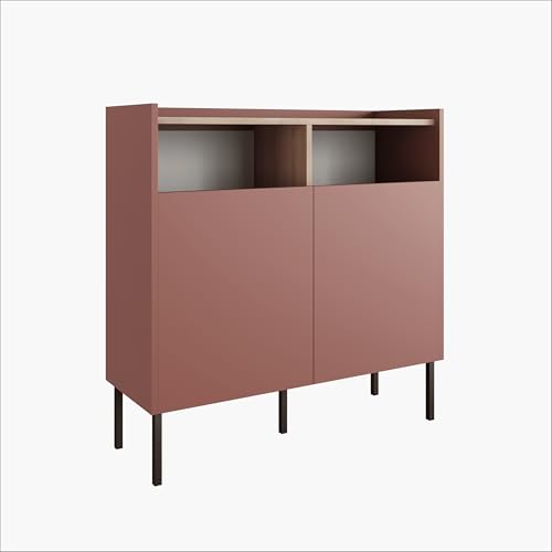 PLATAN ROOM Kommode 100 x 35 x 100 cm Sideboard mit Türen, Push-to-Open System, Metallfüße, Wohnzimmerschrank matt, aus Egger-Platte (Rostrot/Akazie Lakeland) von PLATAN ROOM