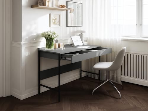 PLATAN ROOM Schreibtisch 90/120 x 55 – Moderner Loft-Stil mit Schubladen – Schreibtisch mit Metallbeinen – Kaschmir, Anthrazit oder Artisan-Eiche – Grifflose Optik (Anthrazit, 120 x 55) von PLATAN ROOM