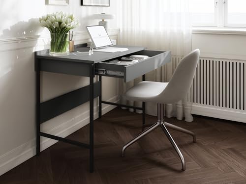 PLATAN ROOM Schreibtisch 90/120 x 55 – Moderner Loft-Stil mit Schubladen – Schreibtisch mit Metallbeinen – Kaschmir, Anthrazit oder Artisan-Eiche – Grifflose Optik (Anthrazit, 90 x 55) von PLATAN ROOM
