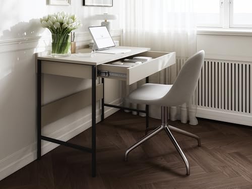 PLATAN ROOM Schreibtisch 90/120 x 55 – Moderner Loft-Stil mit Schubladen – Schreibtisch mit Metallbeinen – Kaschmir, Anthrazit oder Artisan-Eiche – Grifflose Optik (Kaschmir, 90 x 55) von PLATAN ROOM