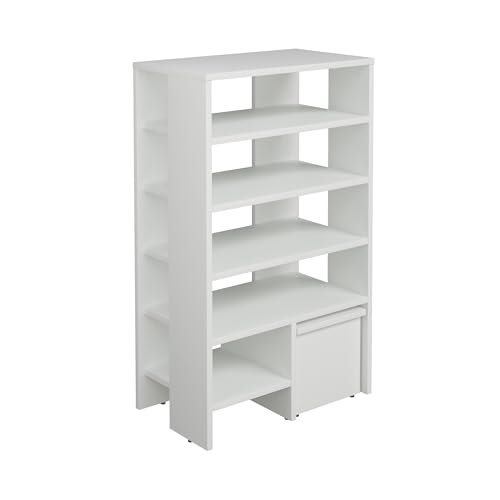 PLATAN ROOM Schuhregal mit Sitz schmal und hoch 100x60x35 cm Schuhablage mit 6 Ebenen Standregal Schuhschrank offen, Schuhablagen Flur Holz Standregal (Weiß Matt) von PLATAN ROOM