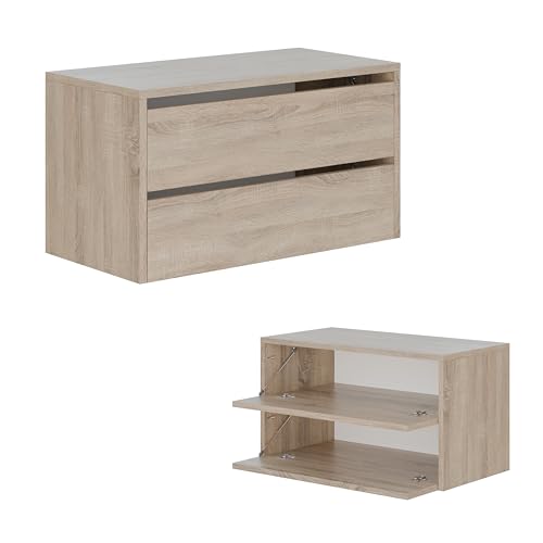 PLATAN ROOM Schuhschrank 80 cm breit Schuhregal Flurschrank mit 2/4 Ablagen Schuhkommode bis zu 16 Paar Schuhablage Schuhaufbewahrung (2 Ablagen, Sonoma Eiche) von PLATAN ROOM