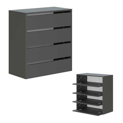 PLATAN ROOM Schuhschrank 80 cm breit Schuhregal Flurschrank mit 2/4 Ablagen Schuhkommode bis zu 16 Paar Schuhablage Schuhaufbewahrung (4 Ablagen, Anthrazit) von PLATAN ROOM