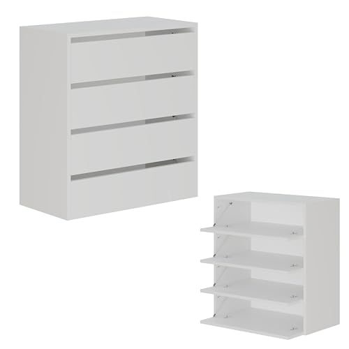 PLATAN ROOM Schuhschrank 80 cm breit Schuhregal Flurschrank mit 2/4 Ablagen Schuhkommode bis zu 16 Paar Schuhablage Schuhaufbewahrung (4 Ablagen, Weiß) von PLATAN ROOM