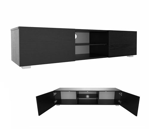 PLATAN ROOM TV Lowboard/Sideboard 140 cm breit Hängeschrank Fernsehschrank TV Kommode mit 2 Türen und offenem Fach in 5 Farbvarianten (Schwarz Matt, 140 cm breit) von PLATAN ROOM
