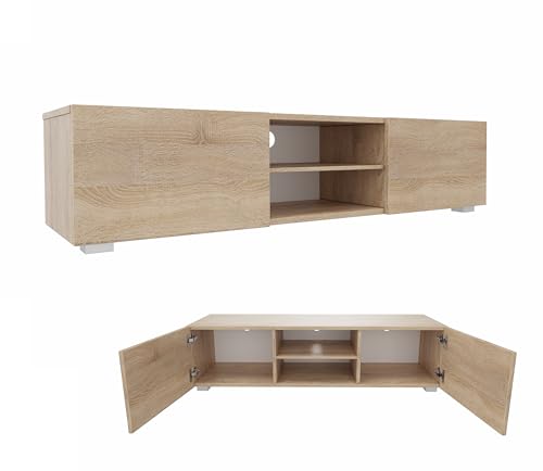 PLATAN ROOM TV Lowboard/Sideboard 140 cm breit Hängeschrank Fernsehschrank TV Kommode mit 2 Türen und offenem Fach in 5 Farbvarianten (Sonoma Eiche, 140 cm breit) von PLATAN ROOM