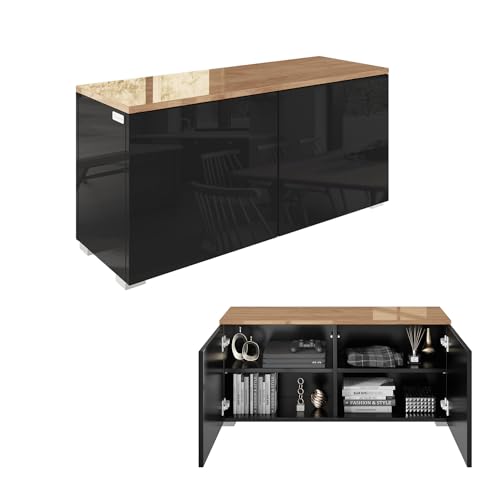 PLATAN ROOM TV Lowboard/Sideboard 90 cm breit mit Push-to -Open-Funktion Hängeschrank TV Kommode hängend oder stehend in Hochglanz oder Matt (Eiche Glanz/Schwarz Glanz, 90 cm breit) von PLATAN ROOM