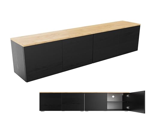 PLATAN ROOM TV Lowboard/Sideboard 90 cm breit mit Push-to -Open-Funktion Hängeschrank TV Kommode hängend oder stehend in Hochglanz oder Matt (Eiche Matt/Schwarz Matt, 180 (2x90) cm breit) von PLATAN ROOM