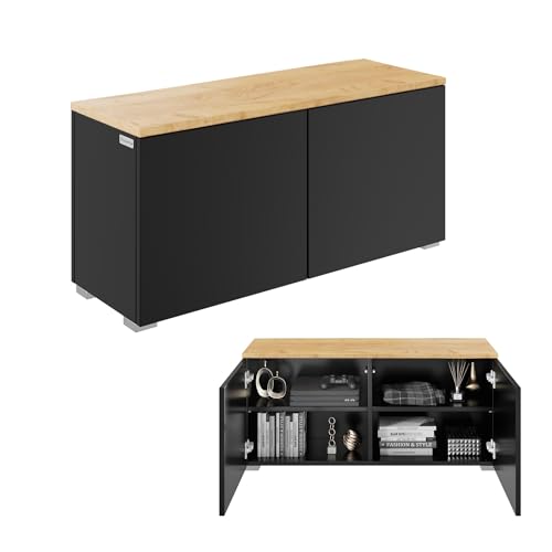 PLATAN ROOM TV Lowboard/Sideboard 90 cm breit mit Push-to -Open-Funktion Hängeschrank TV Kommode hängend oder stehend in Hochglanz oder Matt (Eiche Matt/Schwarz Matt, 90 cm breit) von PLATAN ROOM