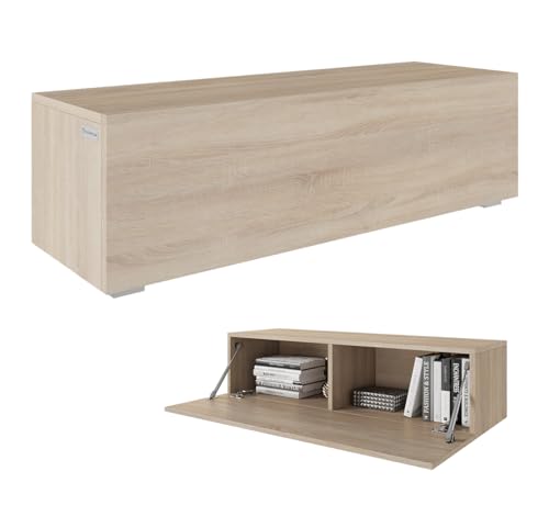 PLATAN ROOM Wandregal 105 cm breit hängende Nachtkommode Wandboard Nachttisch 2er Set Schweberegal Hängeregal Matt oder Hochglanz (1 Stück, Sonoma Eiche) von PLATAN ROOM