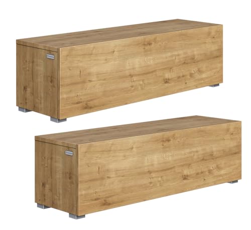 PLATAN ROOM Wandregal 105 cm breit hängende Nachtkommode Wandboard Nachttisch 2er Set Schweberegal Hängeregal Matt oder Hochglanz (2er Set, Eiche Gold) von PLATAN ROOM