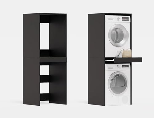 PLATAN ROOM Waschmaschine Trockner Schrank mit Ausziehbrett • Waschmaschinenschrank für Waschmaschine & Wäschetrockner • Überbauschrank 187 x 65 x 66 cm (Anthrazit) von PLATAN ROOM
