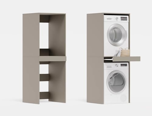 PLATAN ROOM Waschmaschine Trockner Schrank mit Ausziehbrett • Waschmaschinenschrank für Waschmaschine & Wäschetrockner • Überbauschrank 187 x 65 x 66 cm (Lehm Grau) von PLATAN ROOM