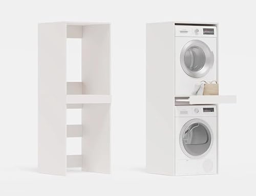PLATAN ROOM Waschmaschine Trockner Schrank mit Ausziehbrett • Waschmaschinenschrank für Waschmaschine & Wäschetrockner • Überbauschrank 187 x 65 x 66 cm (Weiß) von PLATAN ROOM