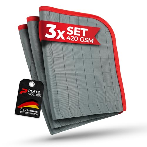 PLATEHOLDER® 3X Premium Carbon Mikrofasertücher - Glastücher für kristallklare Autoscheiben ohne Streifen & Schlieren - Scheibentuch mit 420 GSM - 40x40 cm - Carbon Tücher Auto, Microfasertuch Glas von PLATE HOLDER