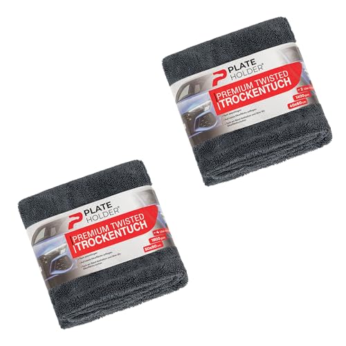 PLATEHOLDER® Premium Trockentuch Bundle 40x60 + 50x80cm 1400-1600 GSM | Ultra saugstark | Fusselfrei | abgerundete sanfte Fasern | kratzerfrei | Mikrofasertuch für Auto Motorrad Fahrrad von PLATE HOLDER