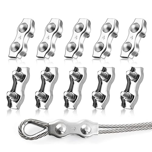 PLATEYTR 10 Stück M4 Duplex Klemme, Drahtseilklemme, Edelstahl 304 Kabelklemme, 4mm Drahtseil Stahlseil Wäscheleine Markise Fixiert (M4) von PLATEYTR