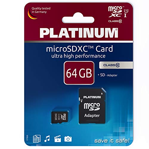 PLATINUM High Speed microSDXC Karte 64GB Class 10 UHS-I U1 Speicherkarte inkl. SD Adapter - Micro SD Karte für Smartphone, Tablet, Kamera 177323 von PLATINUM