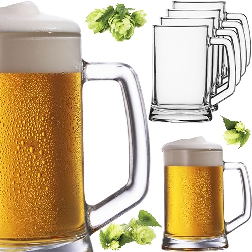 PLATINUX Biergläser mit Henkel 0,5 Liter Set 6 Teilig Maßkrug aus Glas Beer Bier grade klar Bierseidel Bierkrüge von PLATINUX