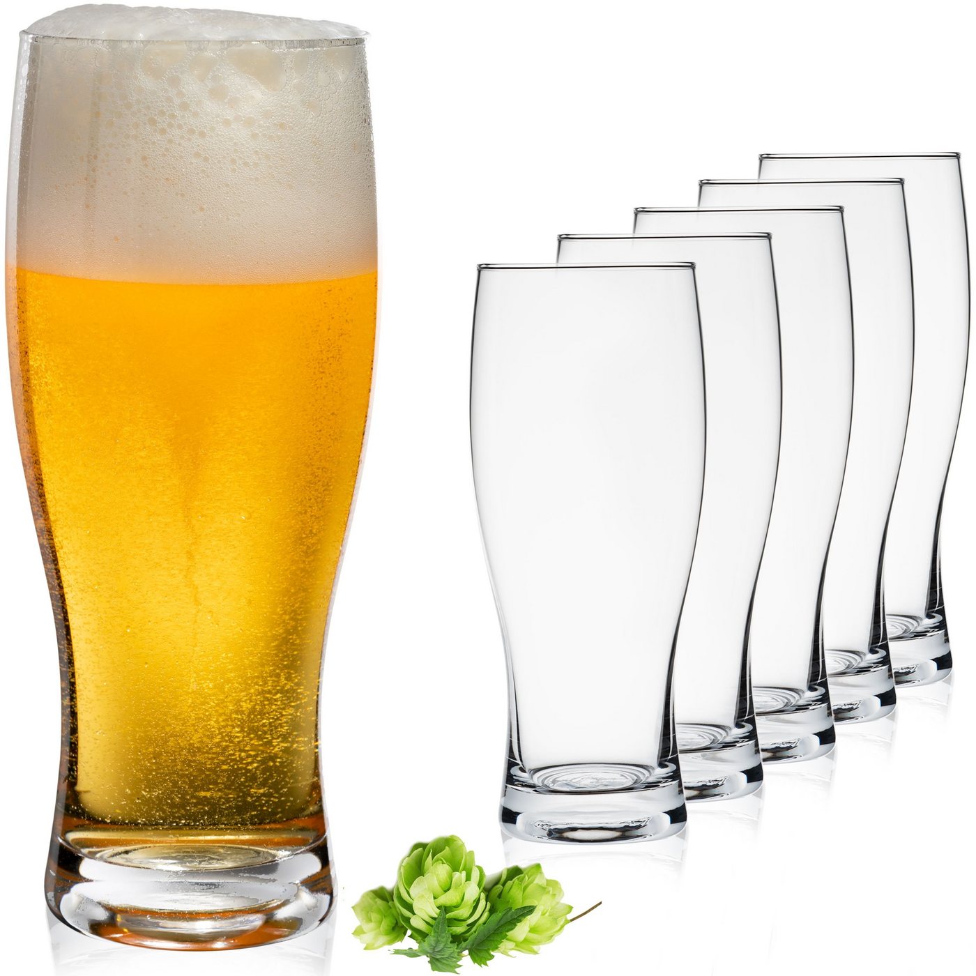 PLATINUX Bierglas Biergläser, Glas, 500ml (max. 640ml) Set 6-Teilig Bierseidel Weizengläser hohes Bierglas 0,5L von PLATINUX