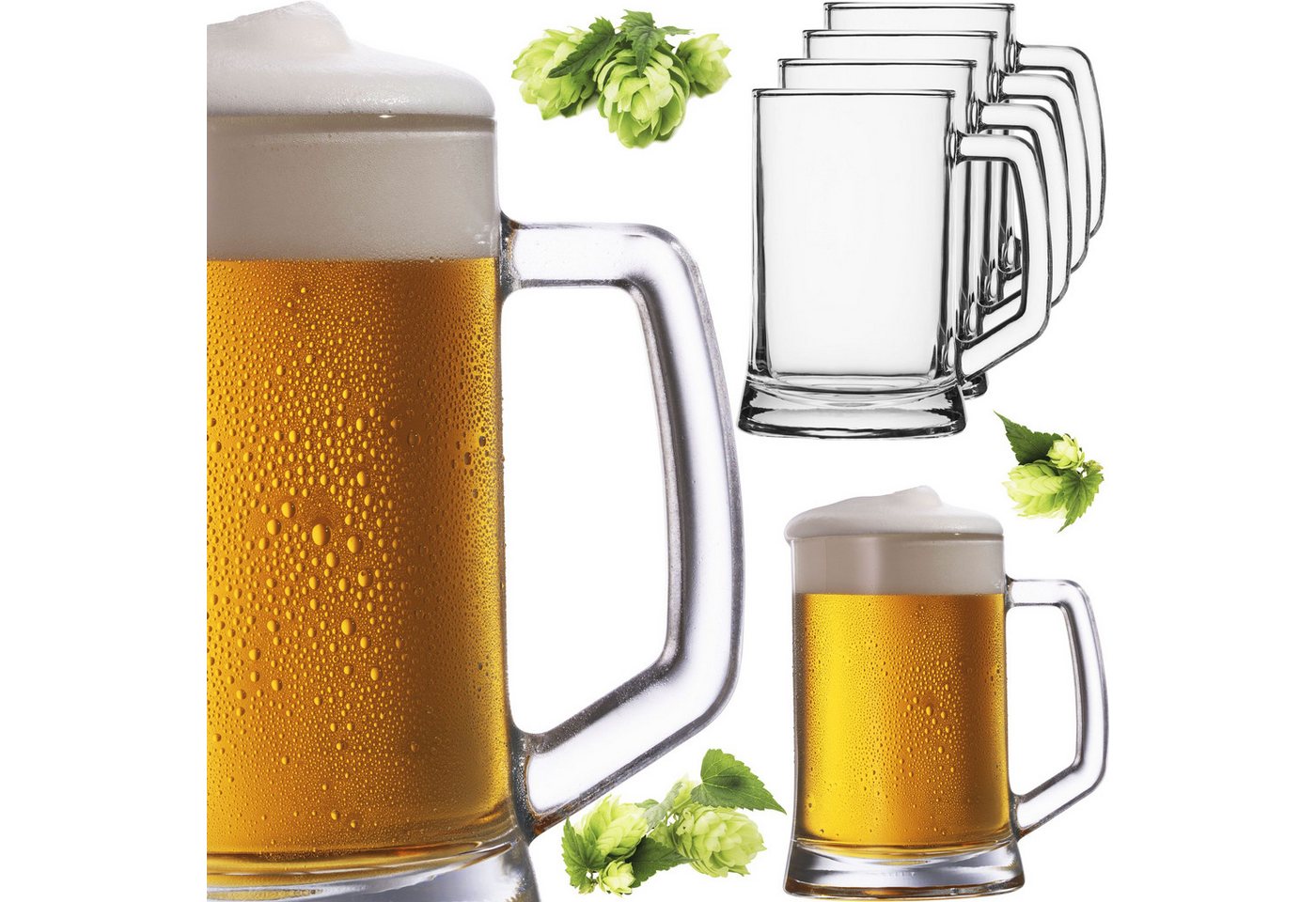 PLATINUX Bierglas Bierseidel mit Henkel, Glas, 0,5 Liter Set 6 Teilig Bierkrüge Biergläser Maßkrug Beer von PLATINUX