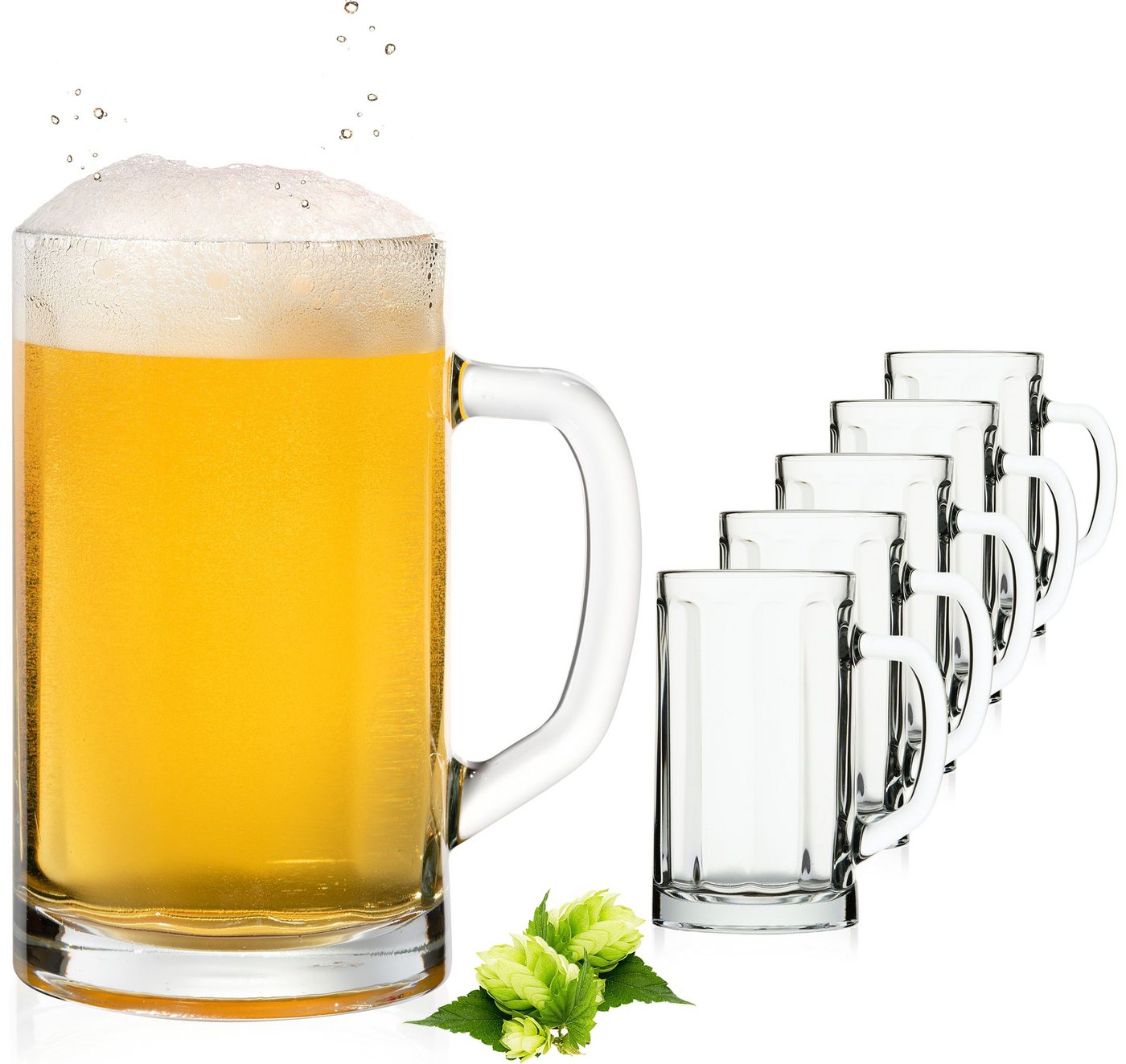 PLATINUX Bierglas Bierseidel mit Henkel, Glas, 300ml (max. 350ml) Bierkrug Maßkrug Bierkrüge Biergläser von PLATINUX