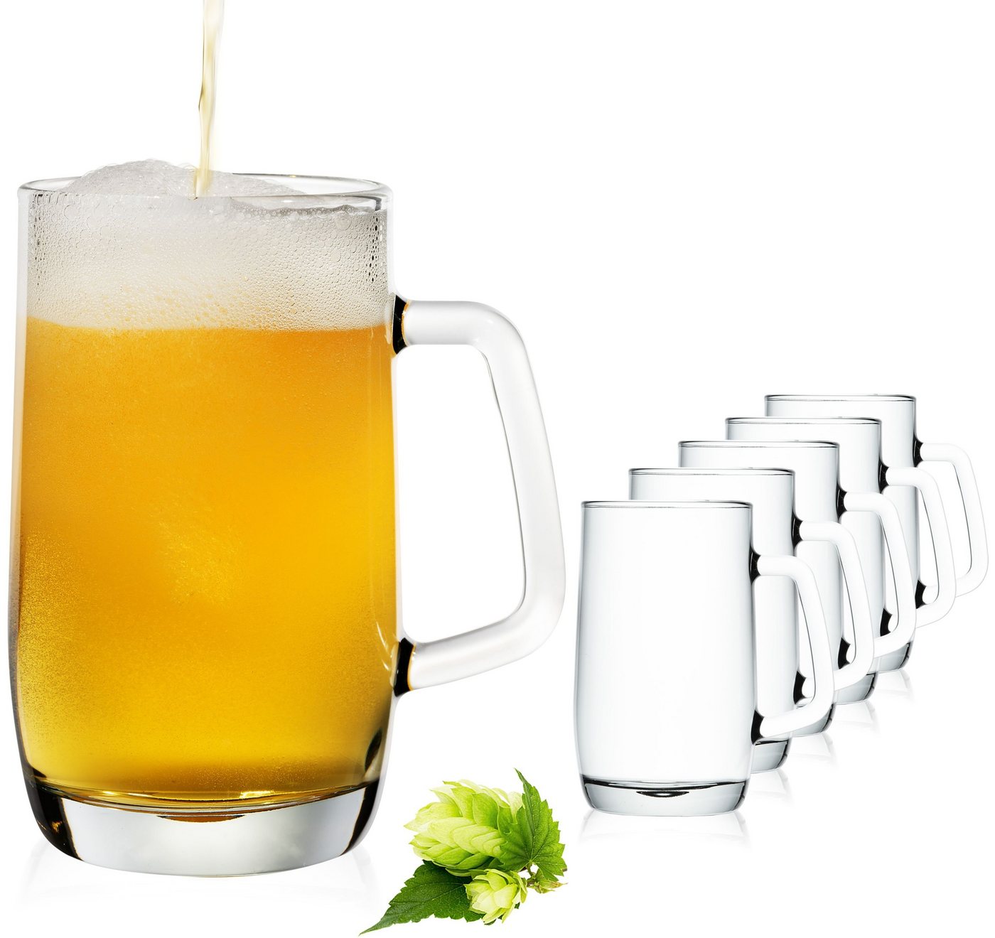 PLATINUX Bierglas Bierseidel, Glas, mit Henkel Set 6-Teilig 500ml (max. 580ml) Bierkrug Bierkrüge Biergläser von PLATINUX