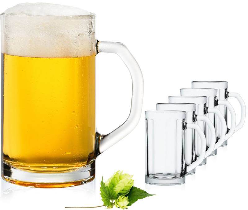 PLATINUX Bierglas Bierseidel, Glas, mit Henkel Set 6-Teilig 500ml (max. 650ml) Bierkrug Maßkrug Bierkrüge aus Glas Biergläser von PLATINUX