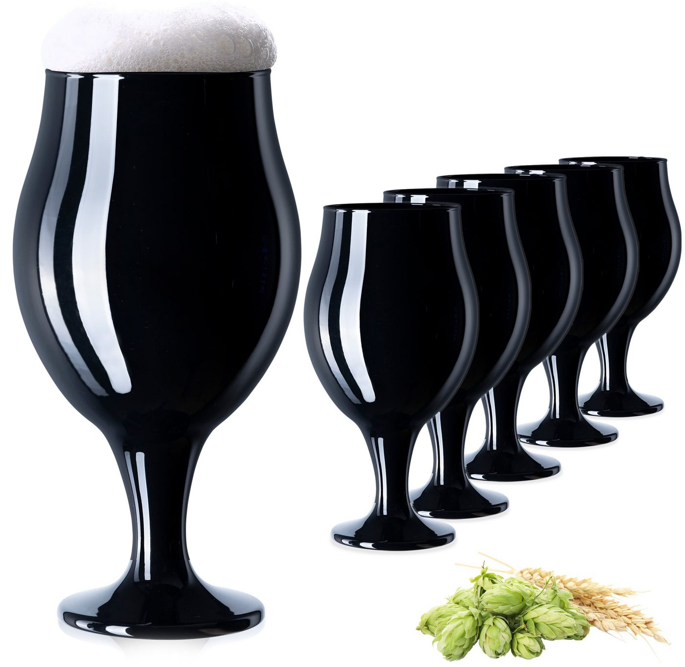 PLATINUX Bierglas Schwarze Biertulpen, Glas, Biergläser Set 450ml (max. 550ml) Glas Bierschwenker Pilsgläser von PLATINUX