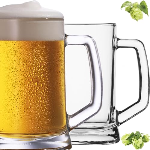 PLATINUX Bierseidel mit Henkel 0,5 Liter Set 2 Teilig Bierkrüge Biergläser Maßkrug aus Glas Beer von PLATINUX