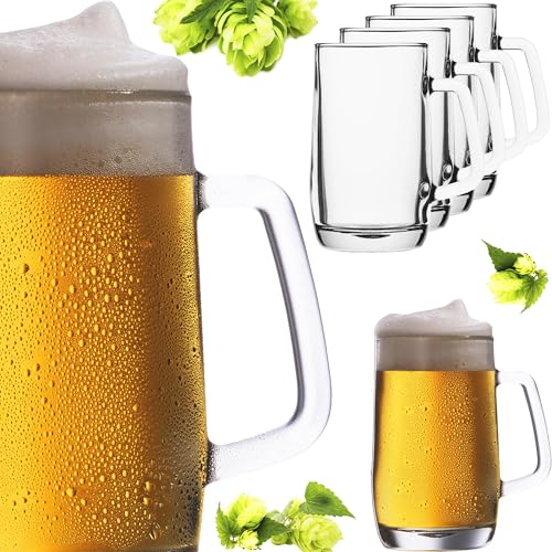 PLATINUX Bierseidel mit Henkel aus Glas Set 6-Teilig 500ml (max. 580ml) Bierkrug Bierkrüge Biergläser 0,5L Maßbierkrug von PLATINUX