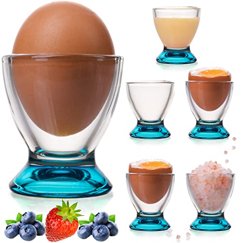 PLATINUX Blaue Eierbecher Set (6-Teilig) aus Glas Eierständer Eierhalter Frühstück Egg-Cup Brunch Geschirrset von PLATINUX