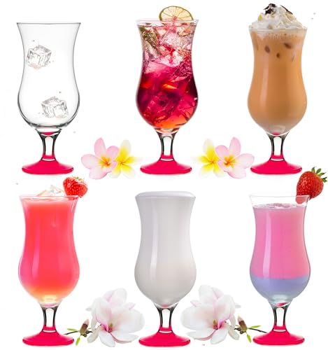 PLATINUX Cocktailgläser 400ml (max. 470ml) aus Glas Set 6-Teilig Longdrinkgläser Partygläser Hurricanegläser Groß Pink von PLATINUX