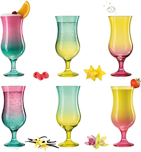 PLATINUX Cocktailgläser Rainbow-Set 6 Stück Bunt aus Glas 400ml (max. 470ml) Longdrinkgläser Partygläser Hurricanegläser von PLATINUX
