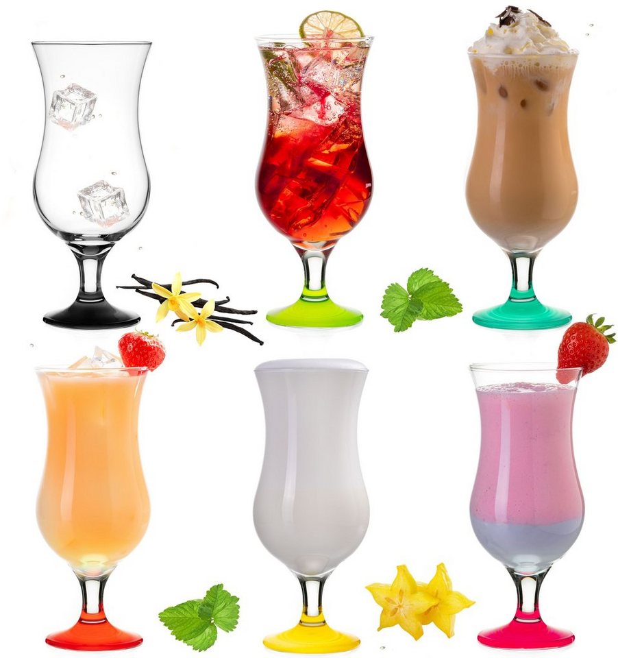 PLATINUX Cocktailglas Cocktailgläser Bunt, Glas, 400ml (max. 470ml) Longdrinkgläser Partygläser Milkshake Glas Groß von PLATINUX