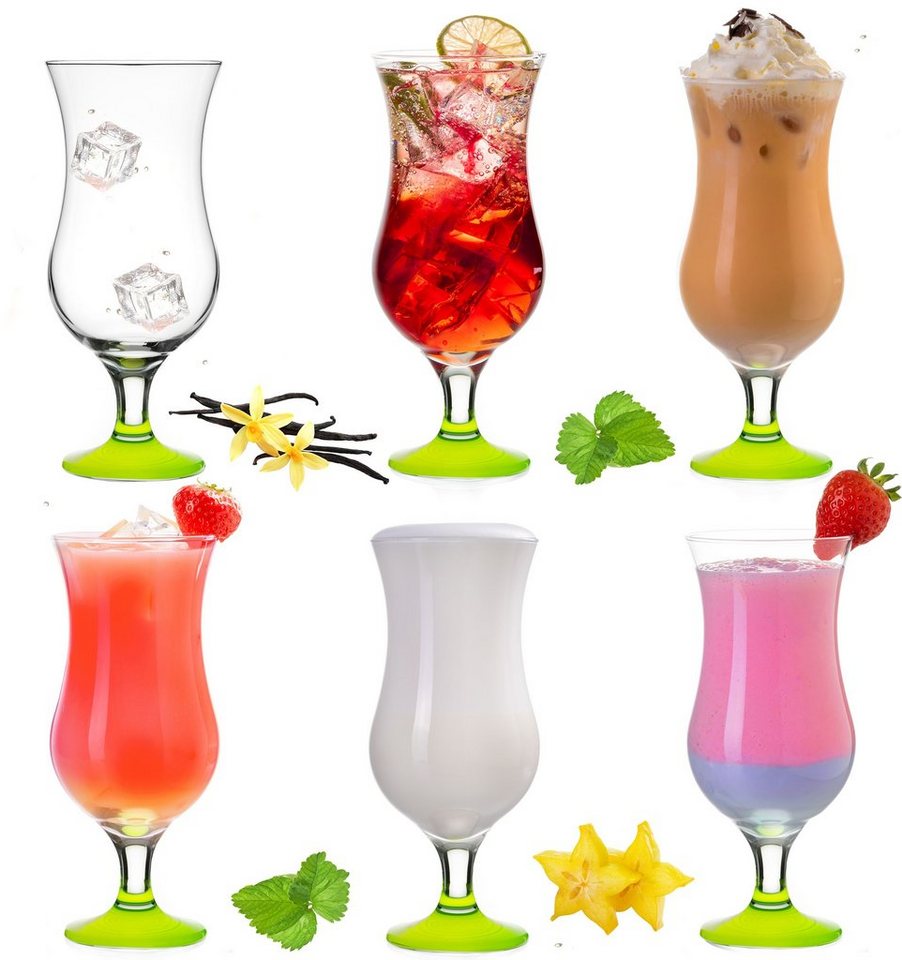 PLATINUX Cocktailglas Cocktailgläser Grün, Glas, 400ml (max 470ml) Longdrinkgläser Partygläser Milkshake Hurricane von PLATINUX