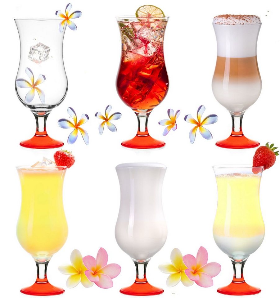 PLATINUX Cocktailglas Cocktailgläser Rot, Glas, 400ml (max. 470ml) Longdrinkgläser Partygläser Milkshake Hurricane von PLATINUX