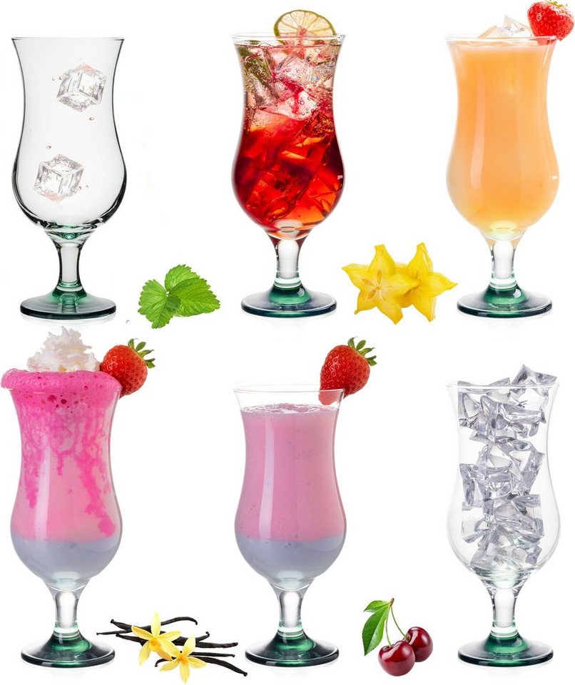 PLATINUX Cocktailglas Cocktailgläser mit Ombré Effekt Grün, Glas, 400ml (max. 470ml) Set 6-Teilig Longdrinkgläser Milkshake von PLATINUX